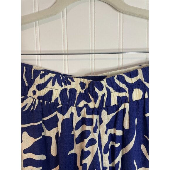 Rose + Olive Womens Elastic Waist Blue & White Tropical Print Wide-Leg Pants SzM - Picture 5 of 15